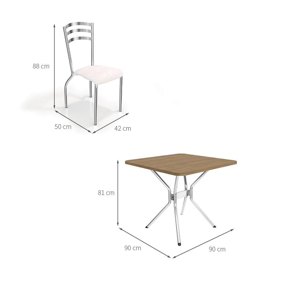 Conjunto de Mesa de Cozinha Quadrada com Tampo MDP e 4 Cadeiras Monique Corino Branco e Cromado