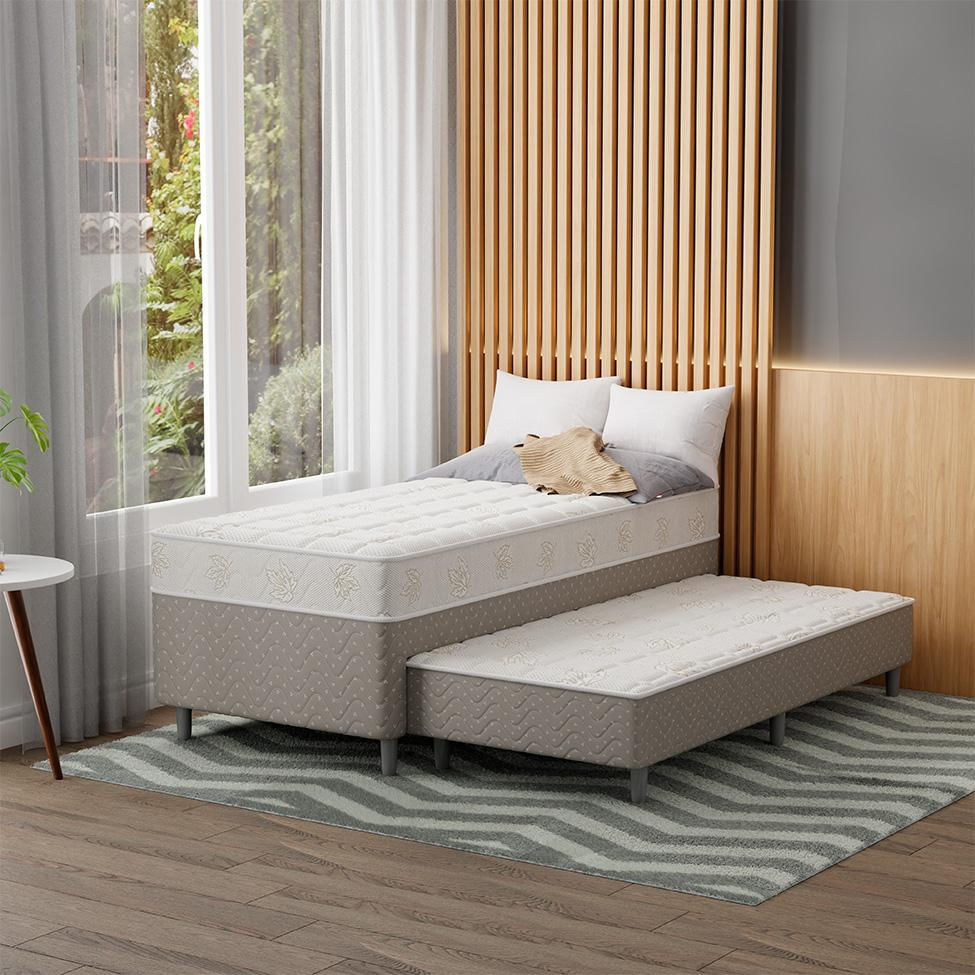 Cama Box Conjugada Solteiro com Cama Auxiliar Premier Unibox Molas Ensacadas (63x88x188) Bege