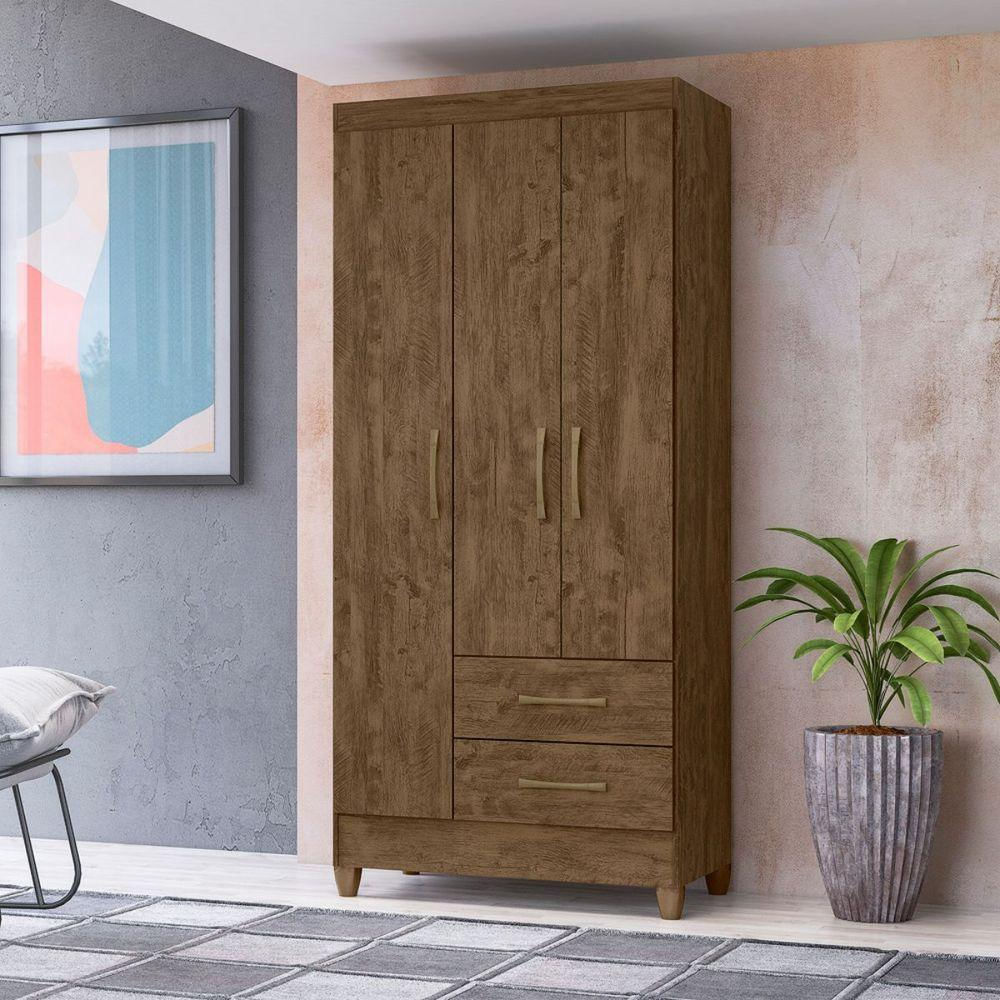 Guarda Roupa de Solteiro com 3 Portas 82x182cm Lima Moval Castanho