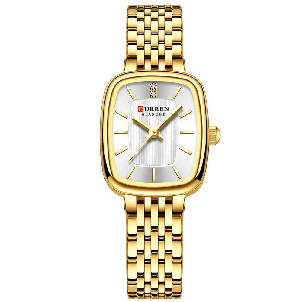 Relógio De Pulso Quartzo Feminino Design Elegante Strass Pulseira Em Aço Inoxidavel Branco Dourado
