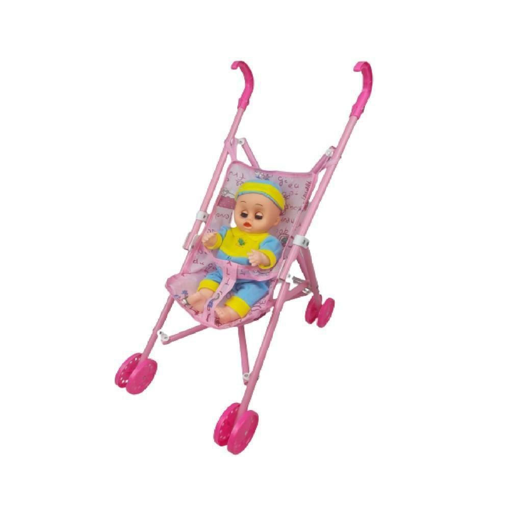 Boneca Bebe Com Carrinho De Passeio Dobravel Infantil Reborn Brinquedo