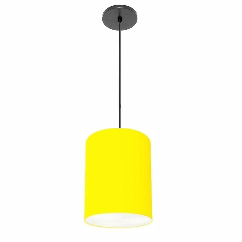 Luminária Pendente Vivare Free Lux Md-4104 Cúpula Em Tecido Amarelo Da Canopla Canopla Preta E Fio Preto