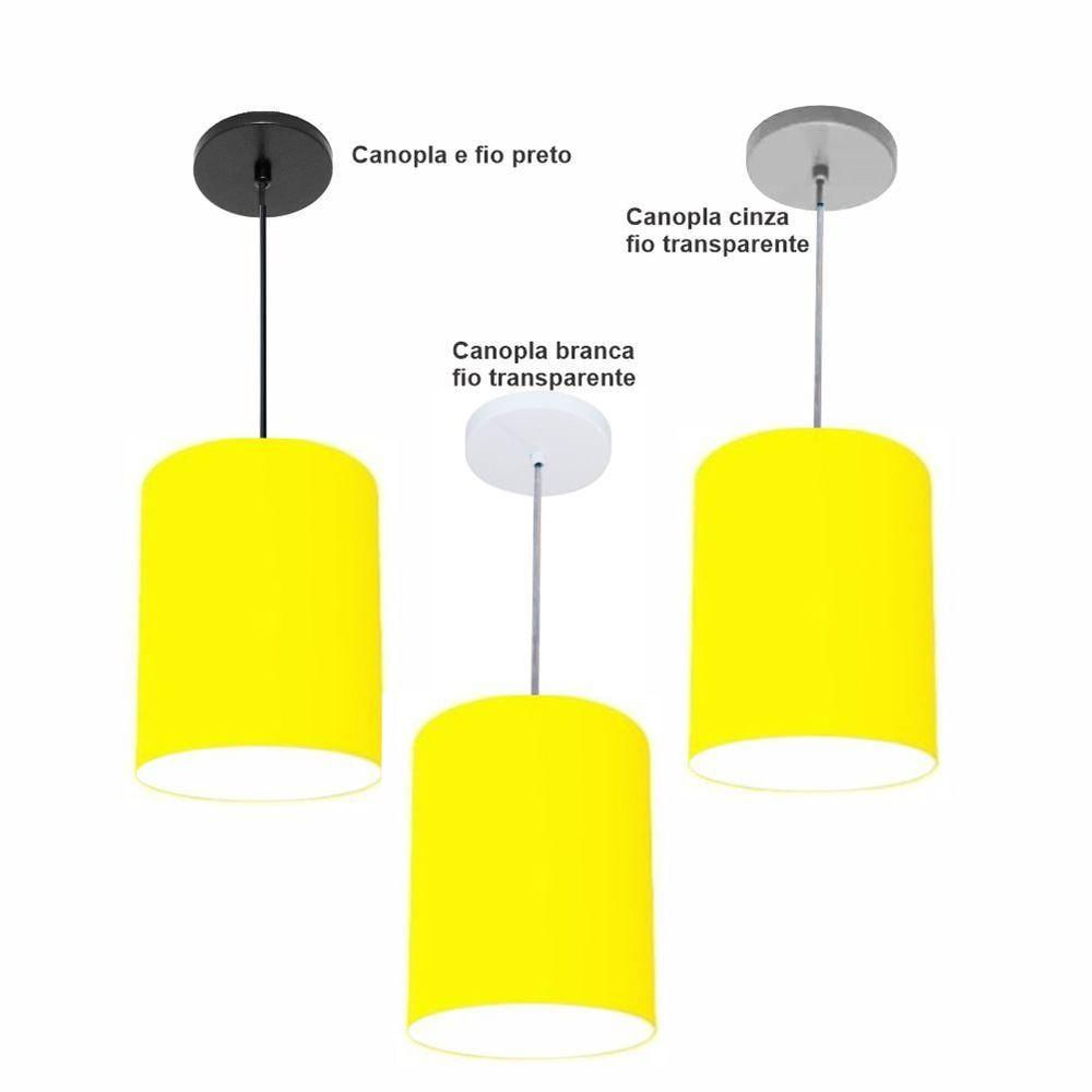 Luminária Pendente Vivare Free Lux Md-4104 Cúpula Em Tecido Amarelo Da Canopla Canopla Preta E Fio Preto