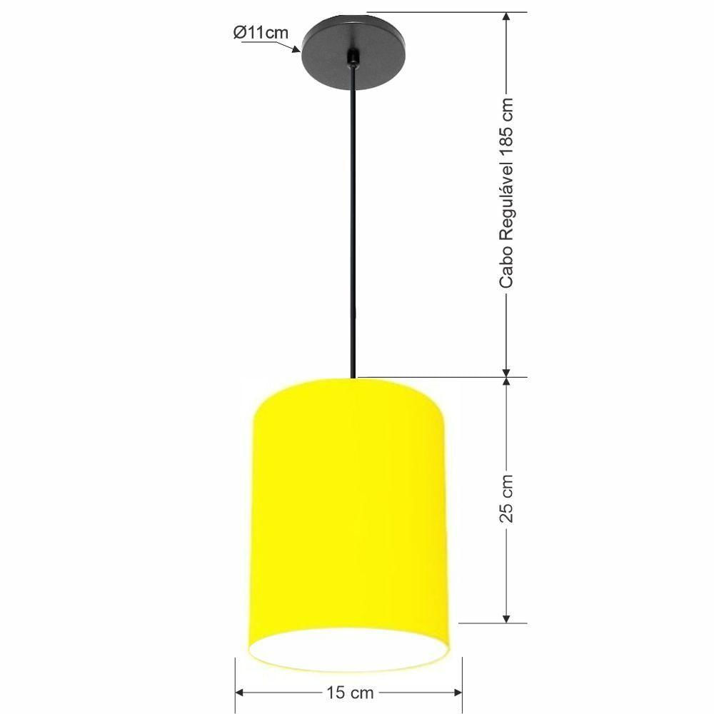 Luminária Pendente Vivare Free Lux Md-4104 Cúpula Em Tecido Amarelo Da Canopla Canopla Preta E Fio Preto