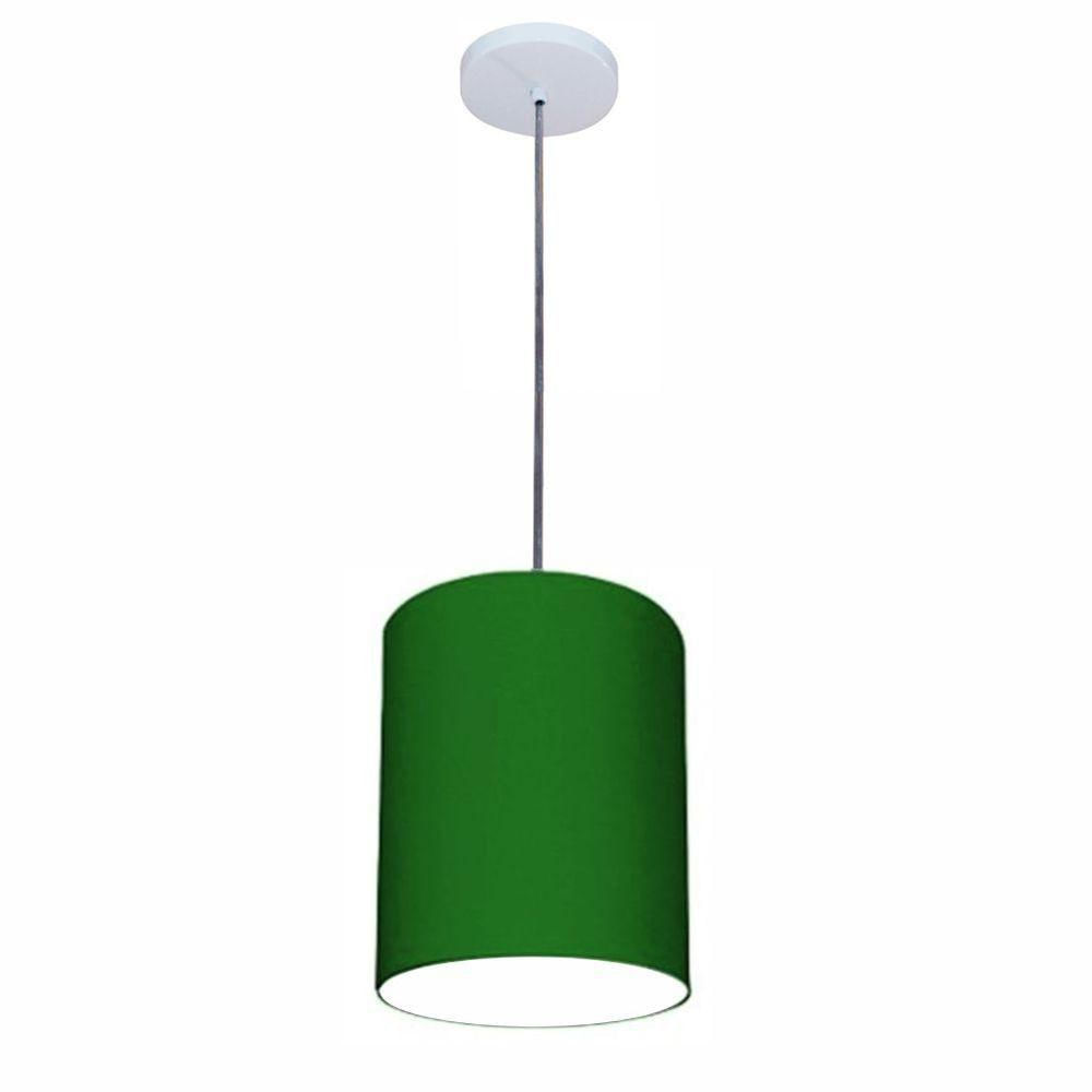 Luminária Pendente Vivare Free Lux Md-4103 Cúpula Em Tecido Verde-folha Da Canopla Canopla Branca E Fio Cristal