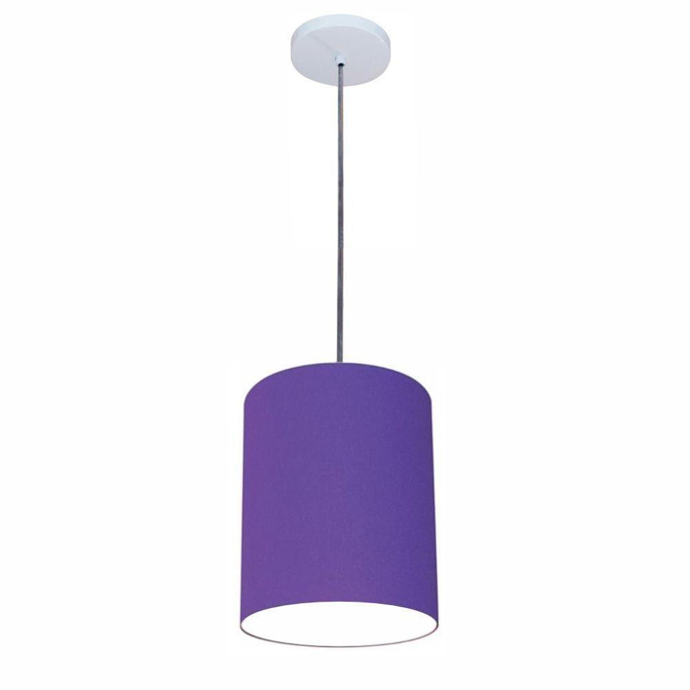 Luminária Pendente Vivare Free Lux Md-4103 Cúpula Em Tecido Roxo Da Canopla Canopla Branca E Fio Cristal