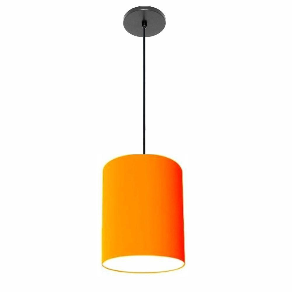 Luminária Pendente Vivare Free Lux Md-4103 Cúpula Em Tecido Laranja Da Canopla Canopla Preta E Fio Preto