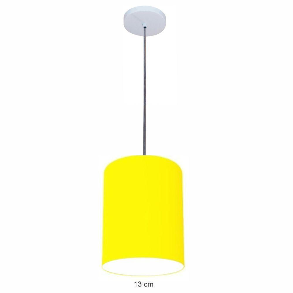 Luminária Pendente Vivare Free Lux Md-4103 Cúpula Em Tecido Amarelo Da Canopla Canopla Branca E Fio Cristal