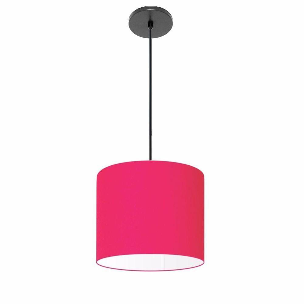 Luminária Pendente Vivare Free Lux Md-4107 Cúpula Em Tecido 25x20cm Pink Da Canopla Canopla Preta E Fio Preto