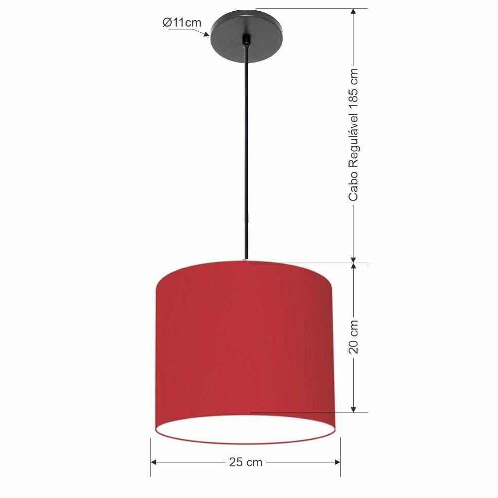 Luminária Pendente Vivare Free Lux Md-4107 Cúpula Em Tecido 25x20cm Bordô Da Canopla Canopla Preta E Fio Preto