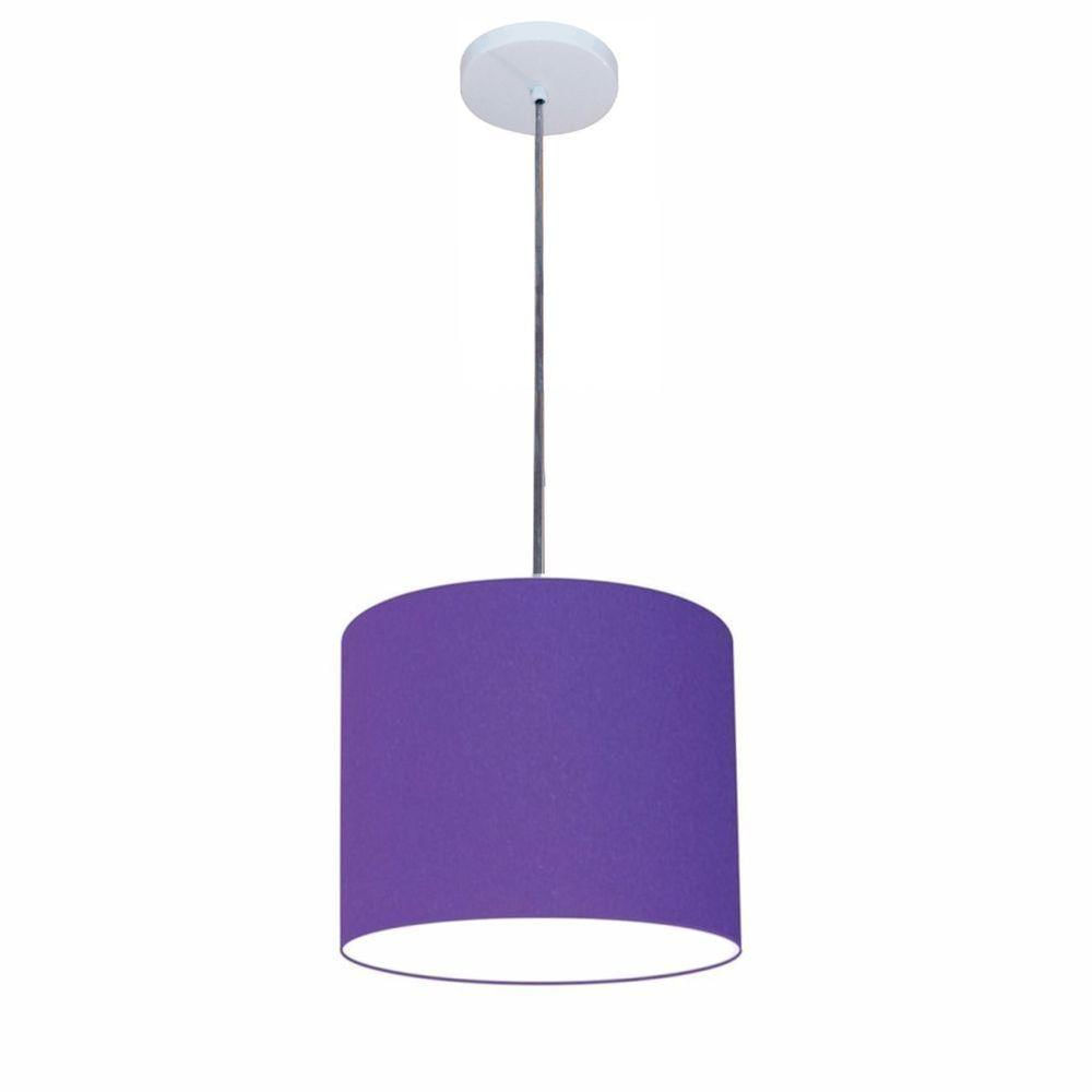 Luminária Pendente Vivare Free Lux Md-4106 Cúpula Em Tecido Roxo Da Canopla Canopla Branca E Fio Cristal