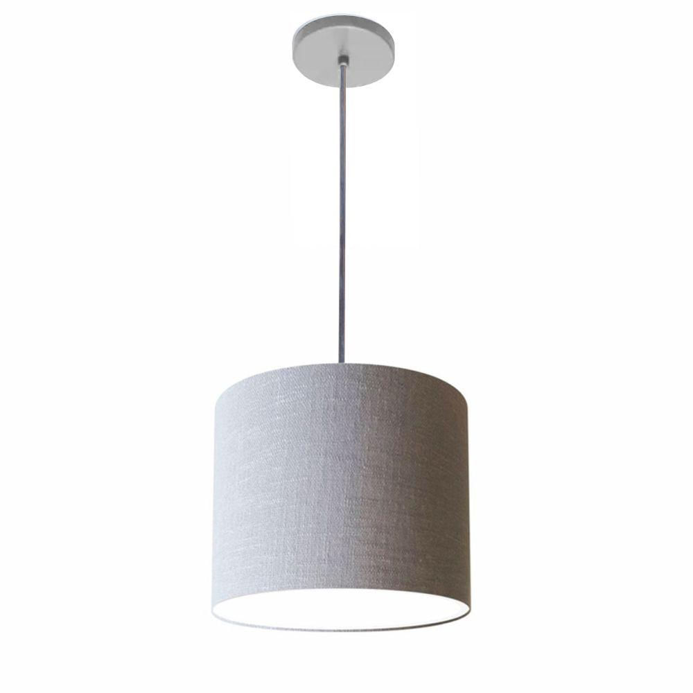 Luminária Pendente Vivare Free Lux Md-4105 Cúpula Em Tecido Rustico-cinza Da Canopla Canopla Cinza E Fio Cristal