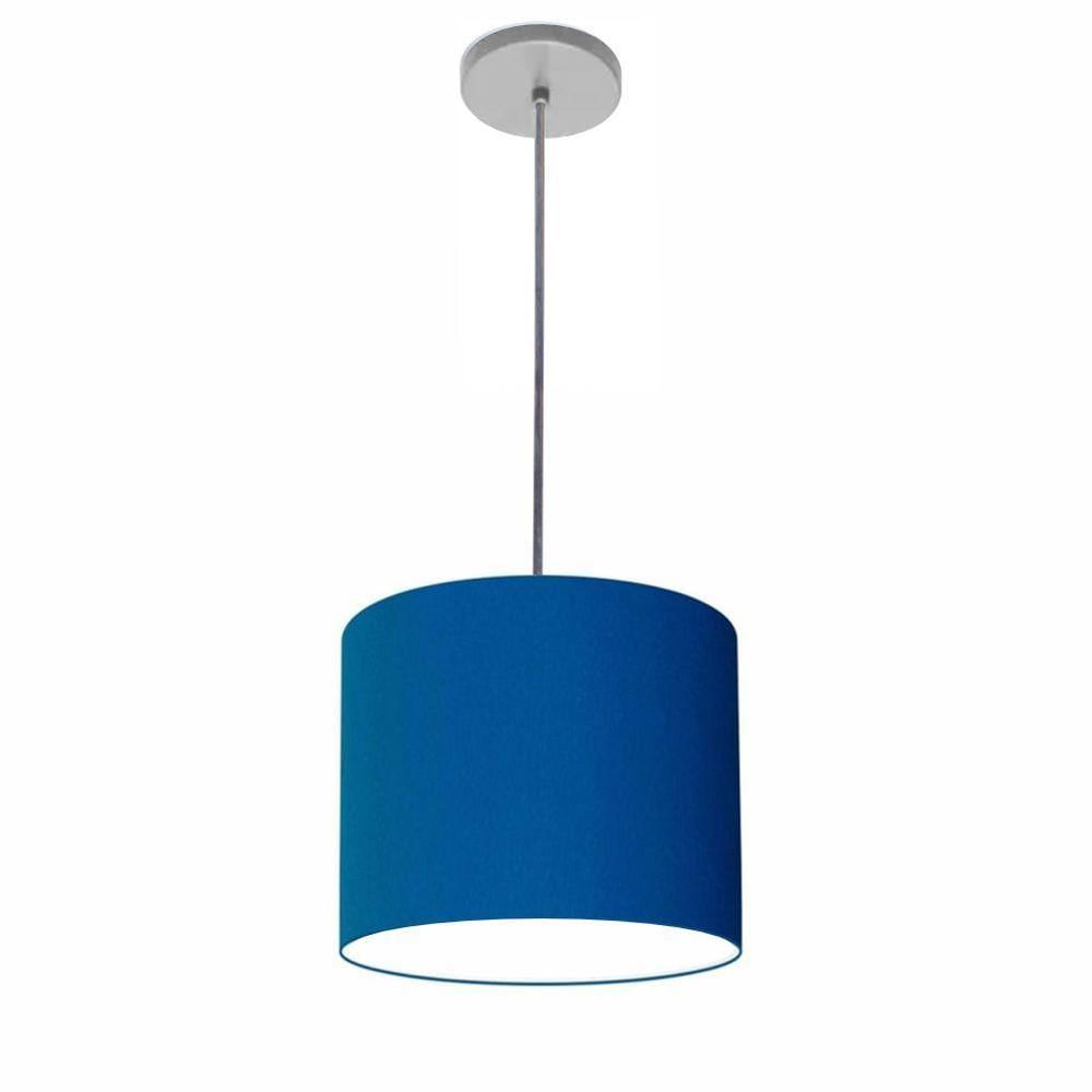 Luminária Pendente Vivare Free Lux Md-4106 Cúpula Em Tecido Azul-marinho Da Canopla Canopla Cinza E Fio Cristal