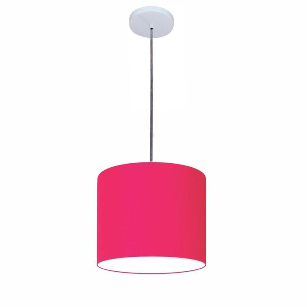 Luminária Pendente Vivare Free Lux Md-4106 Cúpula Em Tecido Pink Da Canopla Canopla Branca E Fio Cristal