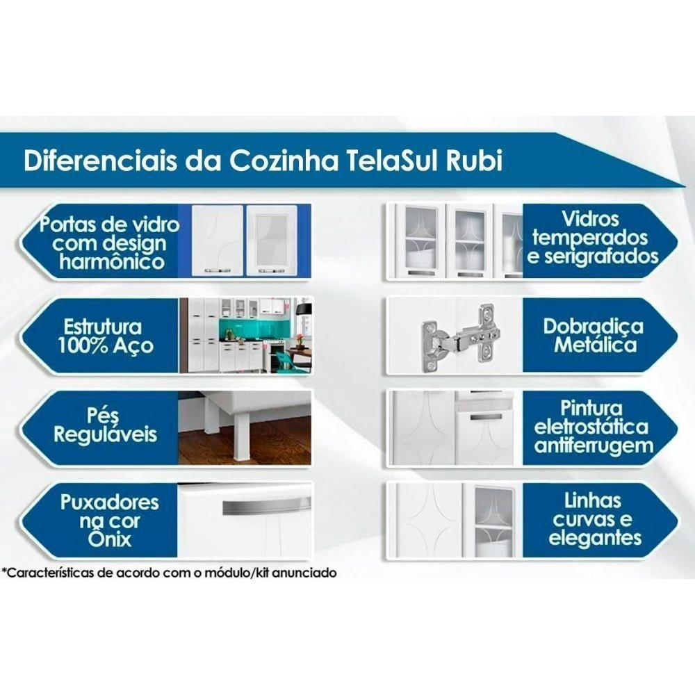 Armário Aéreo Cozinha Modulado Rubi 3 Portas C/ Vidro Branco - Telasul