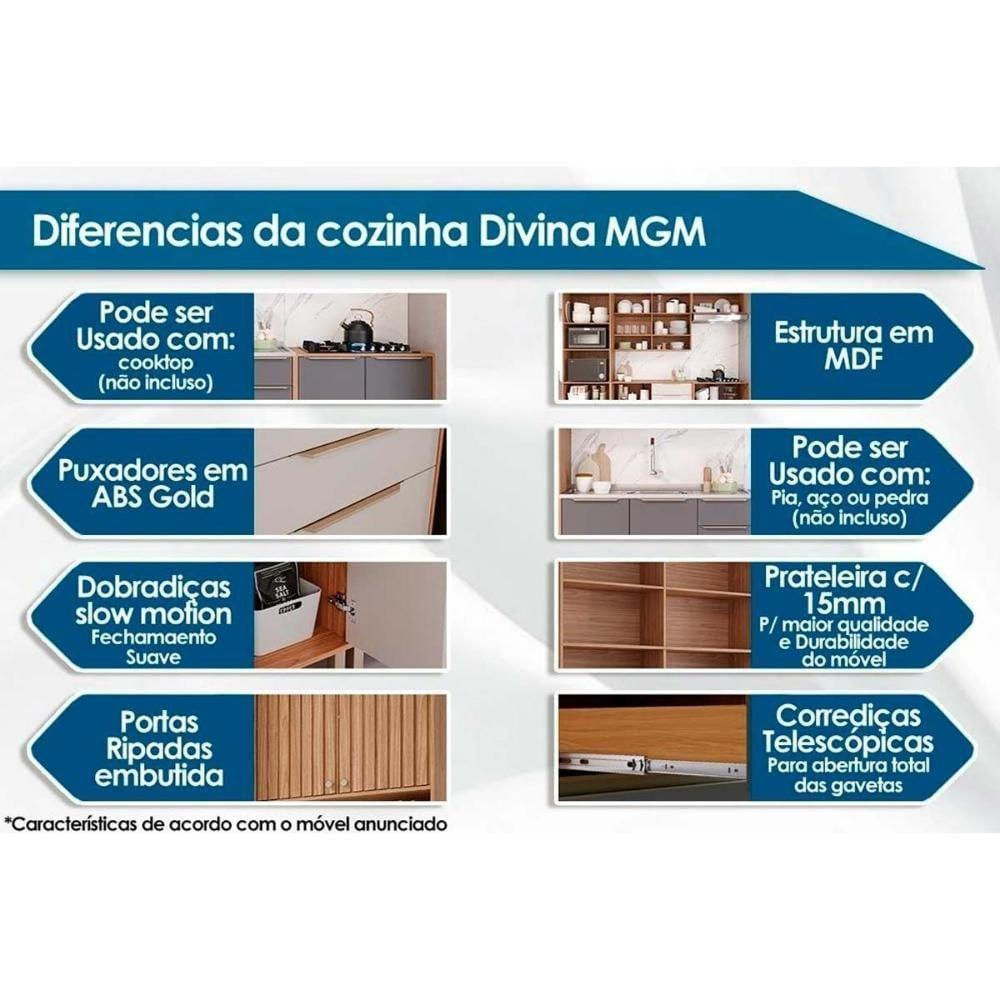 Cozinha Divina 9 Peças (3aéreos+2balcões+2paneleiros+2complementos) Cz010 Freijo-off White Mgm