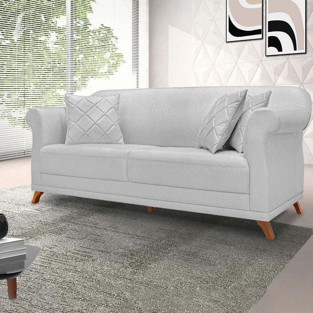 Sofa 3 Lugares Retro Polo 200cm Com Almofada Linho Grigio Ezz Grigio