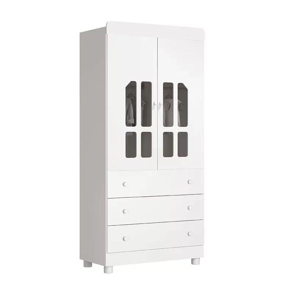 Quarto Infantil Com Guarda Roupa 2 Portas Katatau E Berço Tico Branco Brilho Reller Móveis Branco Brilho