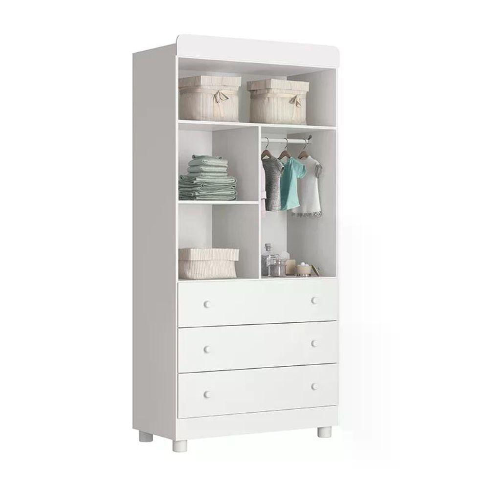 Quarto Infantil Com Guarda Roupa 2 Portas Katatau E Berço Tico Branco Brilho Reller Móveis Branco Brilho