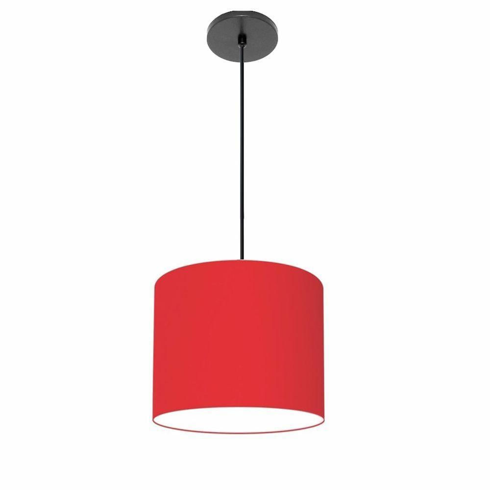 Luminária Pendente Vivare Free Lux Md-4107 Cúpula Em Tecido 25x20cm Vermelho Da Canopla Canola Preta E Fio Preto