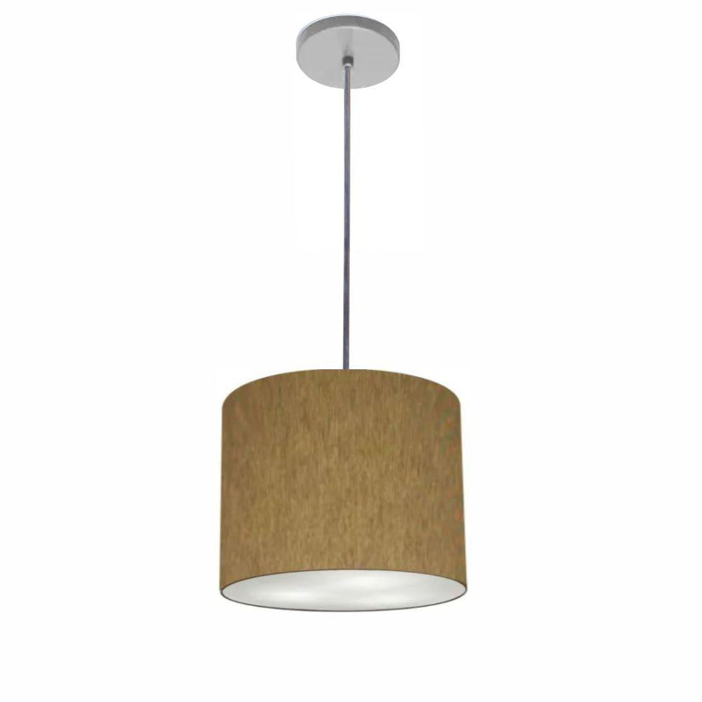 Luminária Pendente Vivare Free Lux Md-4107 Cúpula Em Tecido 25x20cm Cáqui Da Canopla Canopla Cinza E Fio Cristal