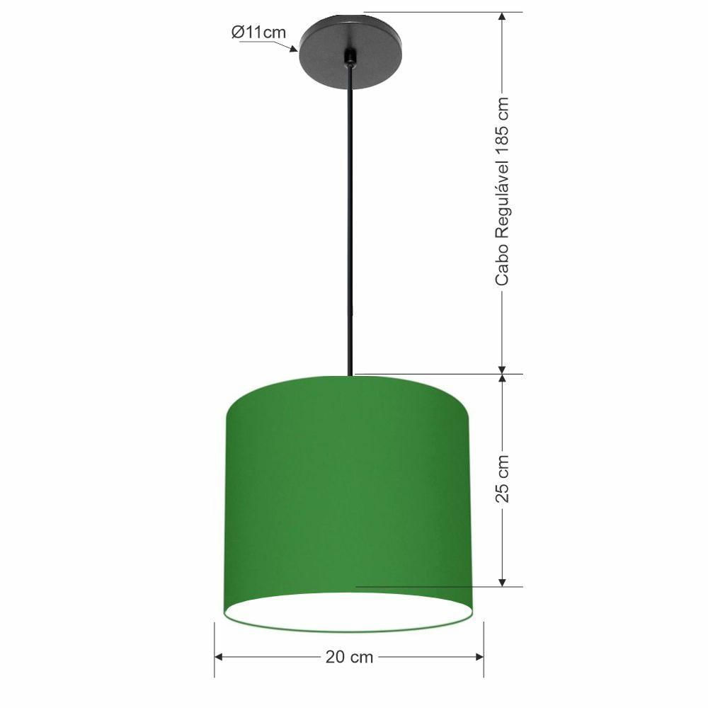 Luminária Pendente Vivare Free Lux Md-4106 Cúpula Em Tecido Verde-folha Da Canopla Canopla Preta E Fio Preto