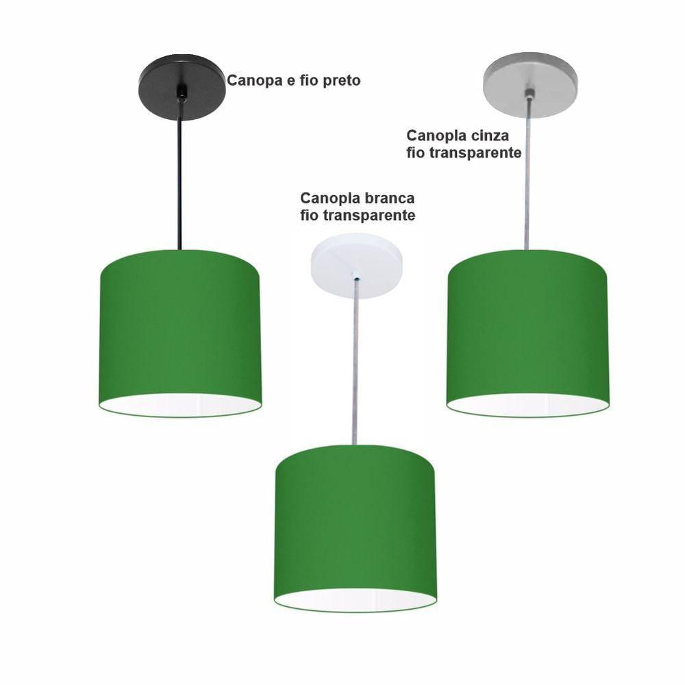 Luminária Pendente Vivare Free Lux Md-4106 Cúpula Em Tecido Verde-folha Da Canopla Canopla Preta E Fio Preto