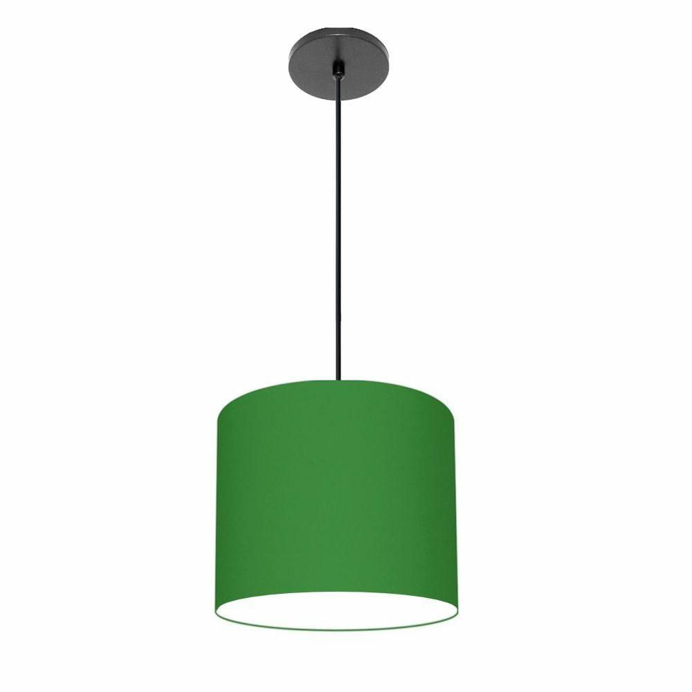 Luminária Pendente Vivare Free Lux Md-4106 Cúpula Em Tecido Verde-folha Da Canopla Canopla Preta E Fio Preto