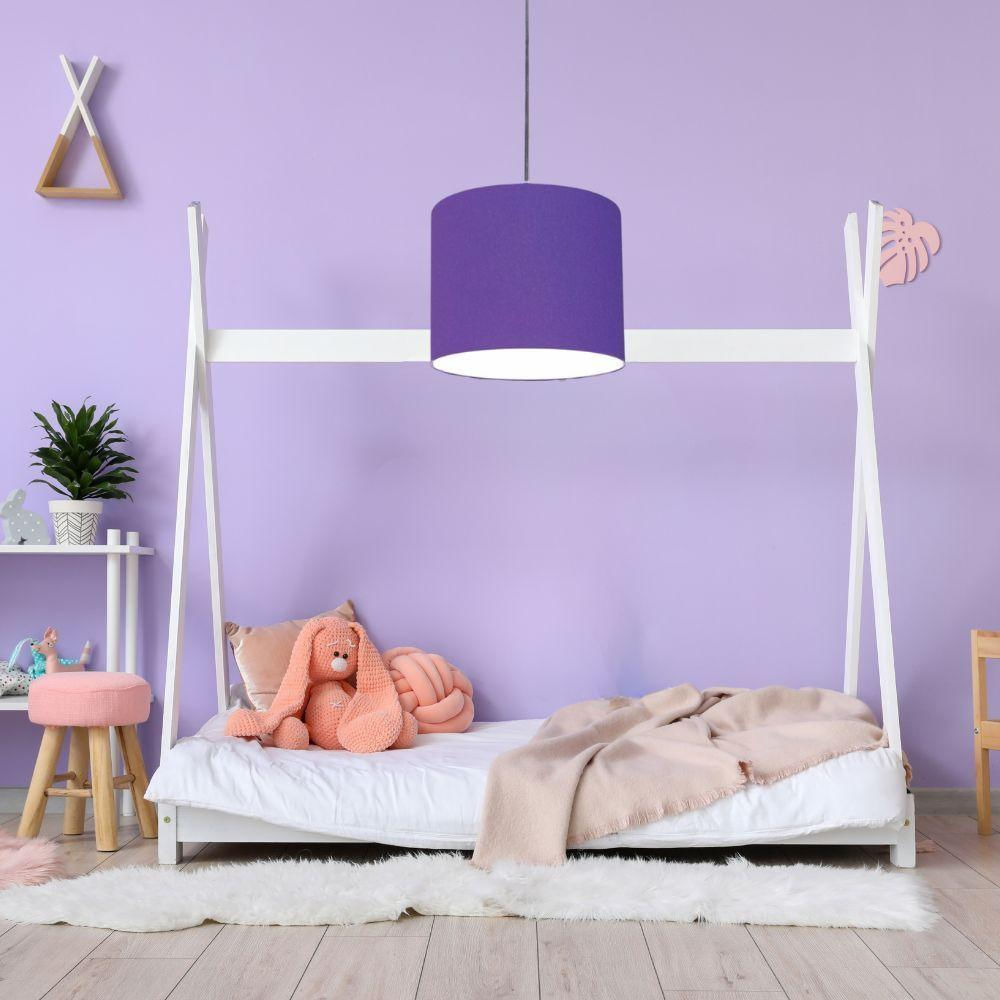 Luminária Pendente Vivare Free Lux Md-4105 Cúpula Em Tecido Roxo Da Canopla Canopla Preta E Fio Preto