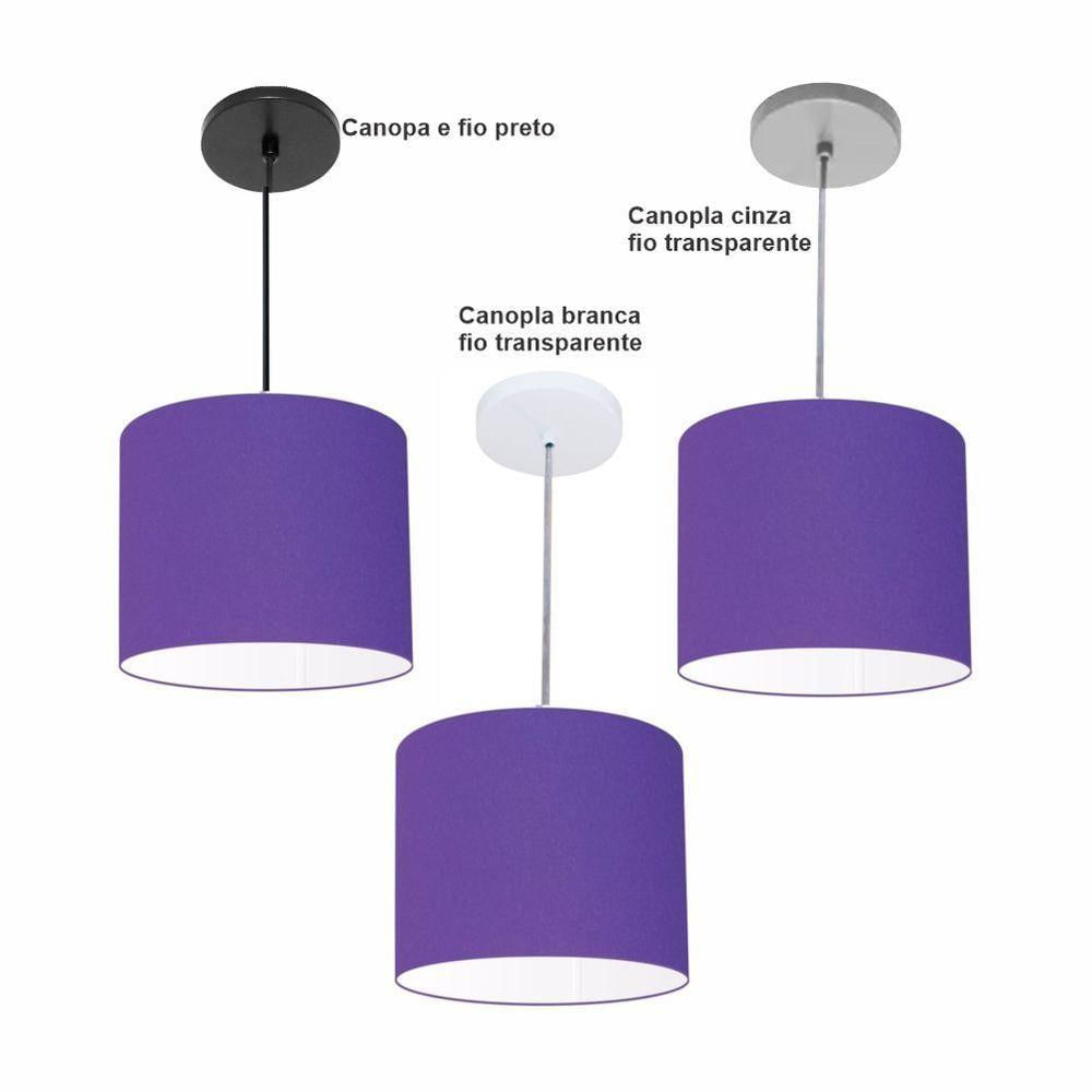 Luminária Pendente Vivare Free Lux Md-4105 Cúpula Em Tecido Roxo Da Canopla Canopla Preta E Fio Preto