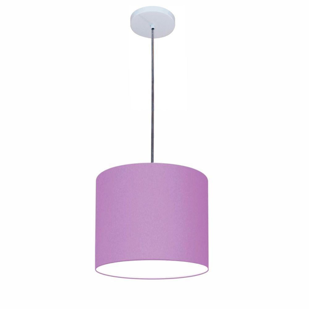 Luminária Pendente Vivare Free Lux Md-4105 Cúpula Em Tecido Lilás Da Canopla Canopla Branca E Fio Cristal