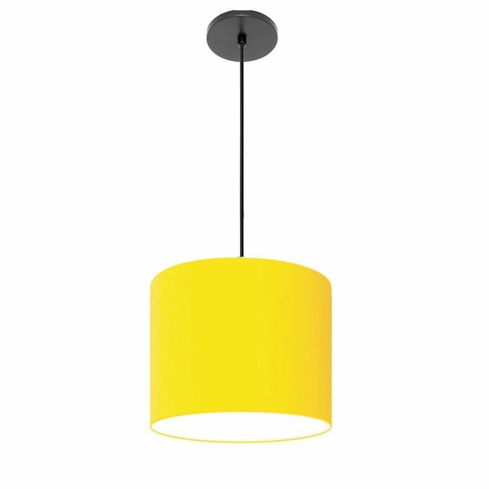 Luminária Pendente Vivare Free Lux Md-4105 Cúpula Em Tecido Amarelo Da Canopla Canopla Preta E Fio Preto