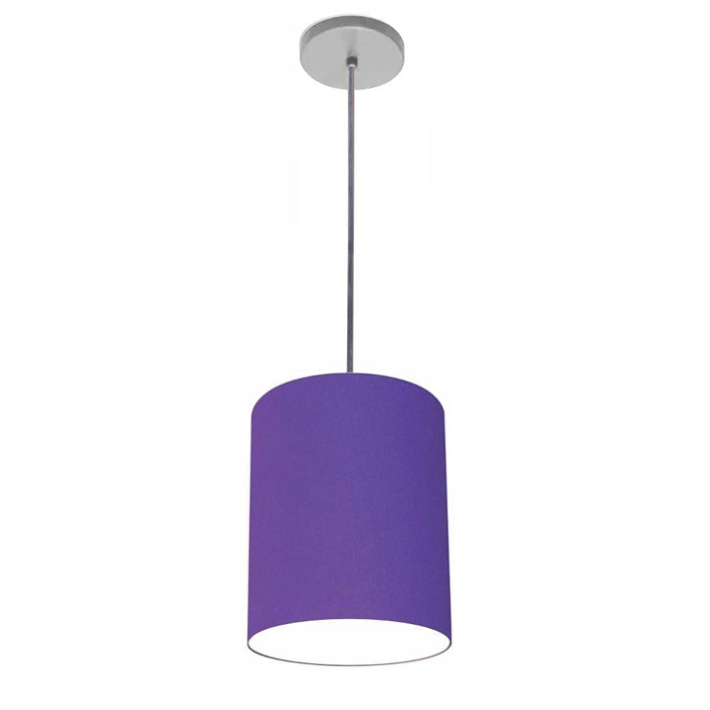 Luminária Pendente Vivare Free Lux Md-4104 Cúpula Em Tecido Roxo Da Canopla Canopla Cinza E Fio Cristal