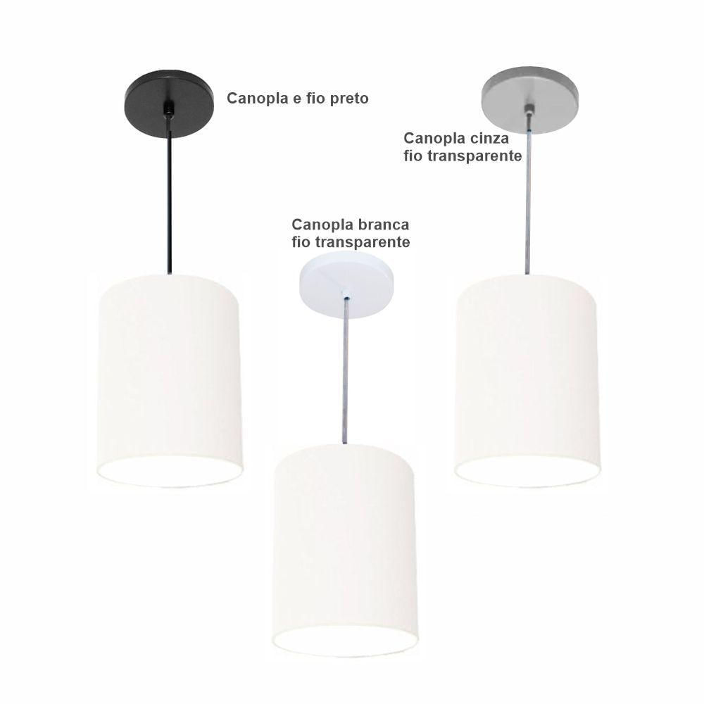 Luminária Pendente Vivare Free Lux Md-4104 Cúpula Em Tecido Branca Da Canopla Canopla Preta E Fio Preto