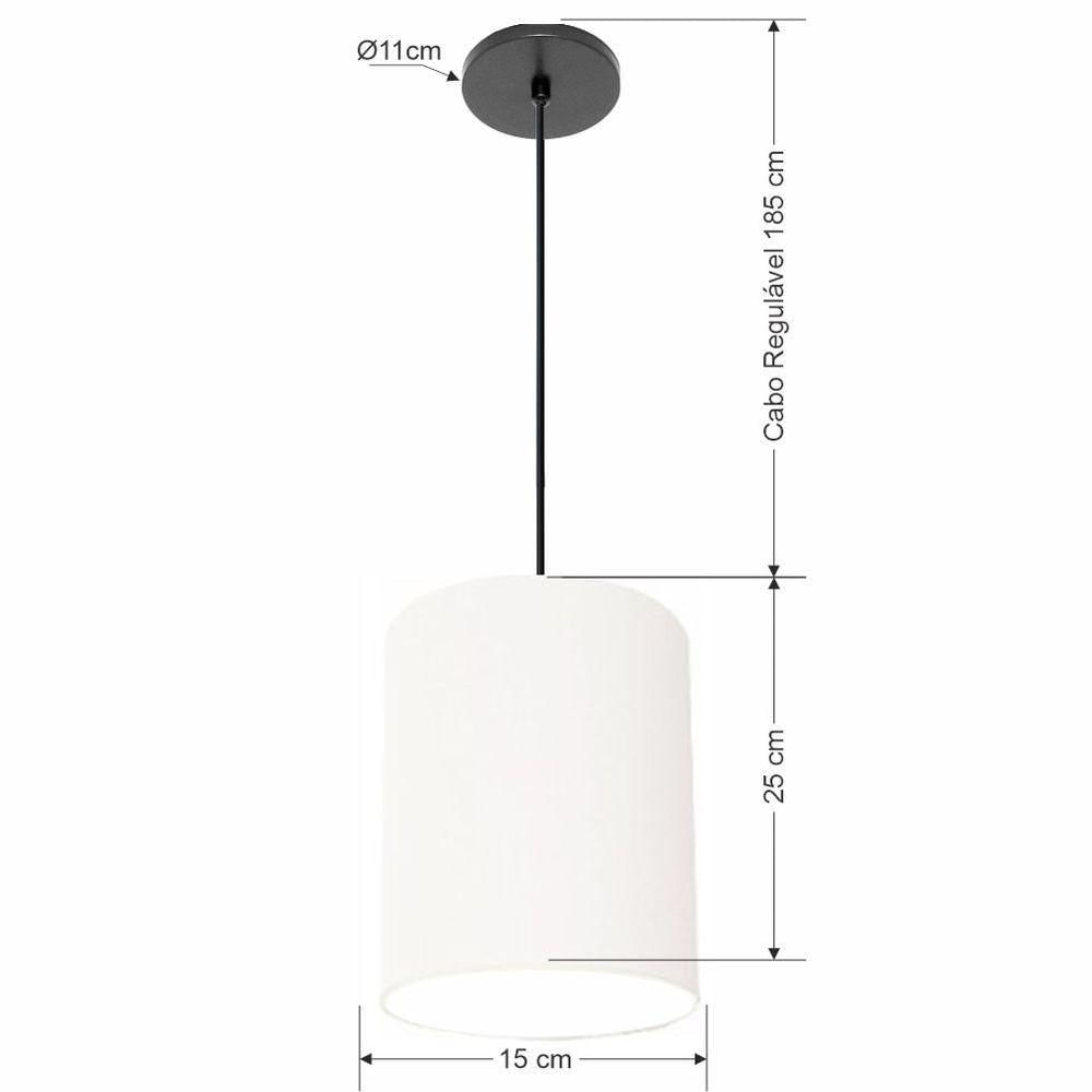 Luminária Pendente Vivare Free Lux Md-4104 Cúpula Em Tecido Branca Da Canopla Canopla Preta E Fio Preto