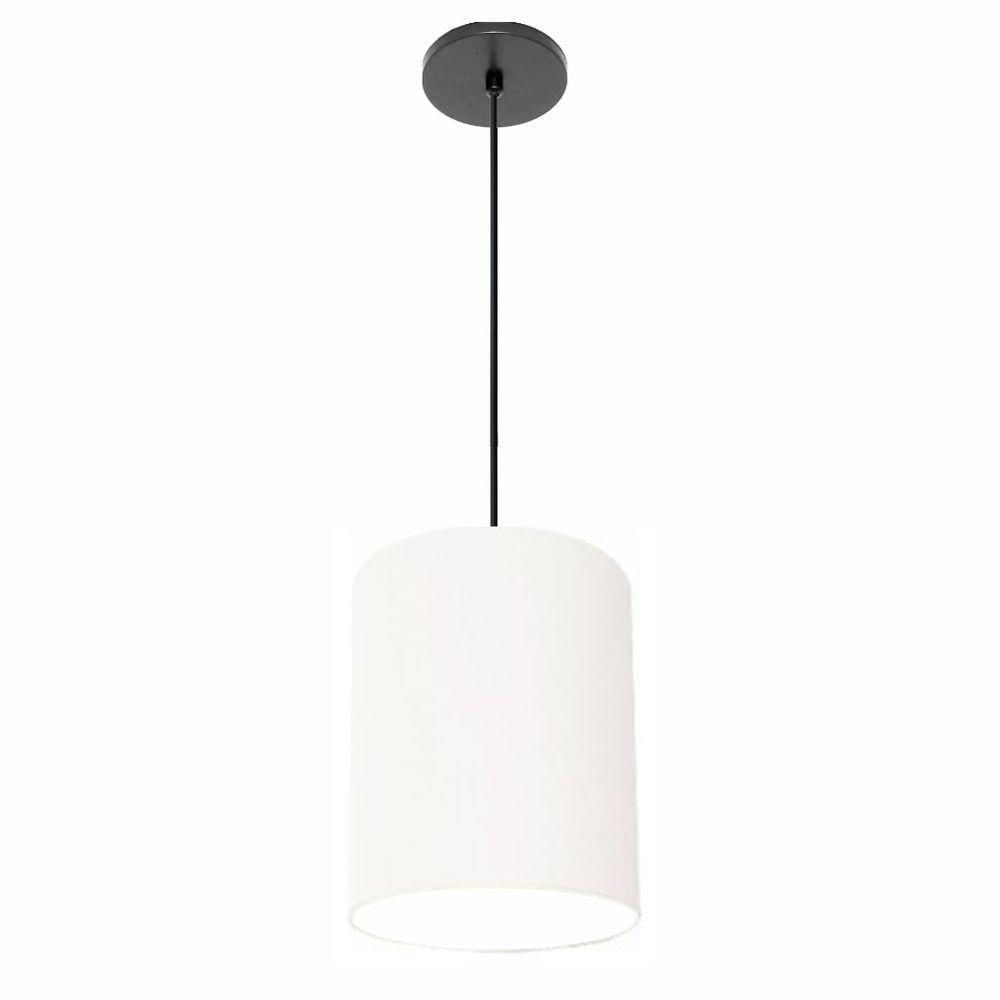 Luminária Pendente Vivare Free Lux Md-4104 Cúpula Em Tecido Branca Da Canopla Canopla Preta E Fio Preto