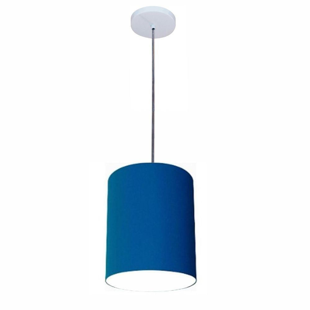 Luminária Pendente Vivare Free Lux Md-4104 Cúpula Em Tecido Azul-marinho Da Canopla Canopla Branca E Fio Cristal