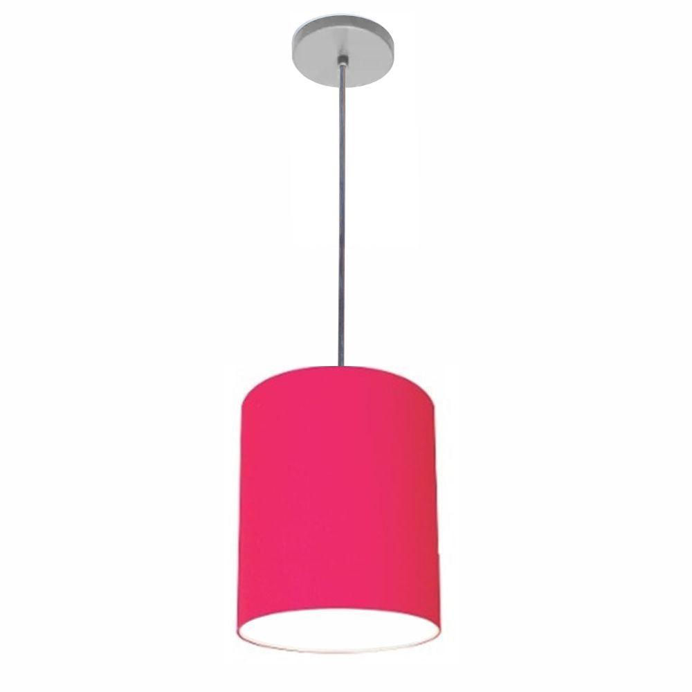 Luminária Pendente Vivare Free Lux Md-4103 Cúpula Em Tecido Pink Da Canopla Canopla Cinza E Fio Cristal