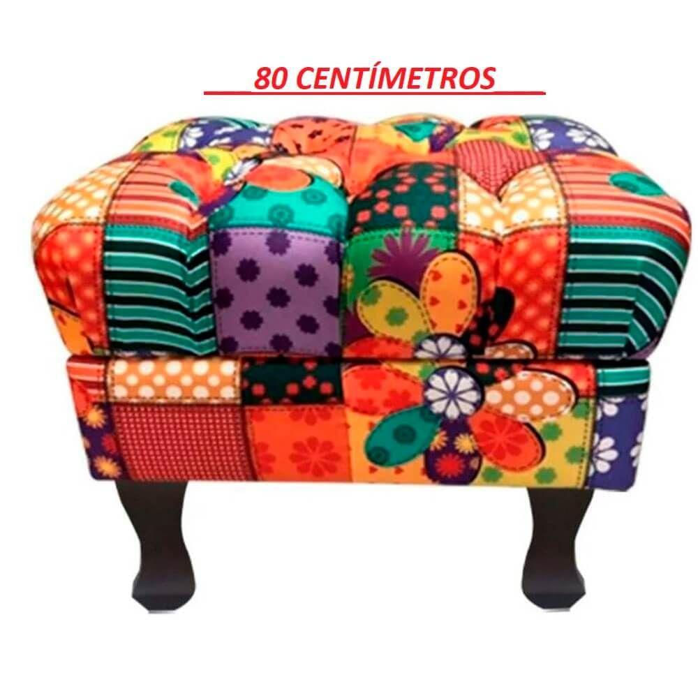 Puff Decorativo Retro Luiz Xv Com Baú Suede Pacthwork 80 Cm