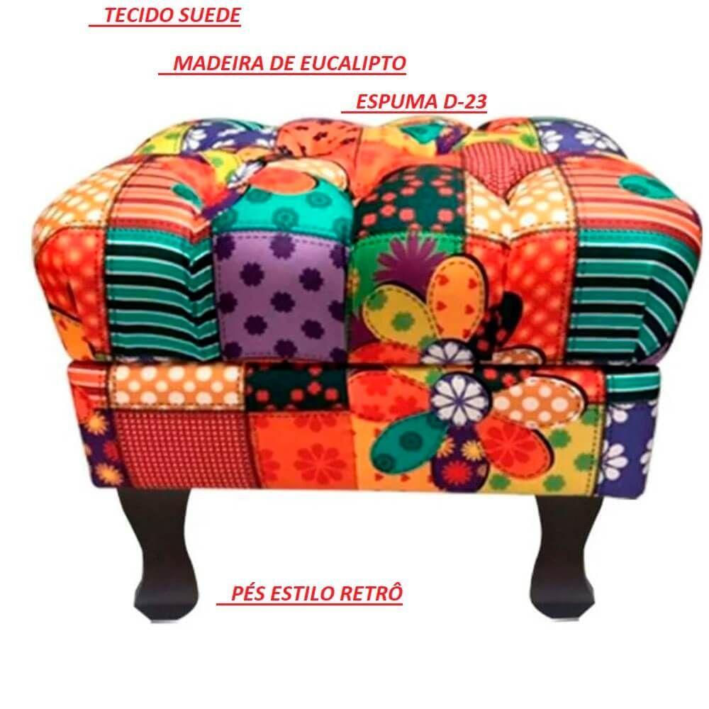 Puff Decorativo Retro Luiz Xv Com Baú Suede Pacthwork 80 Cm