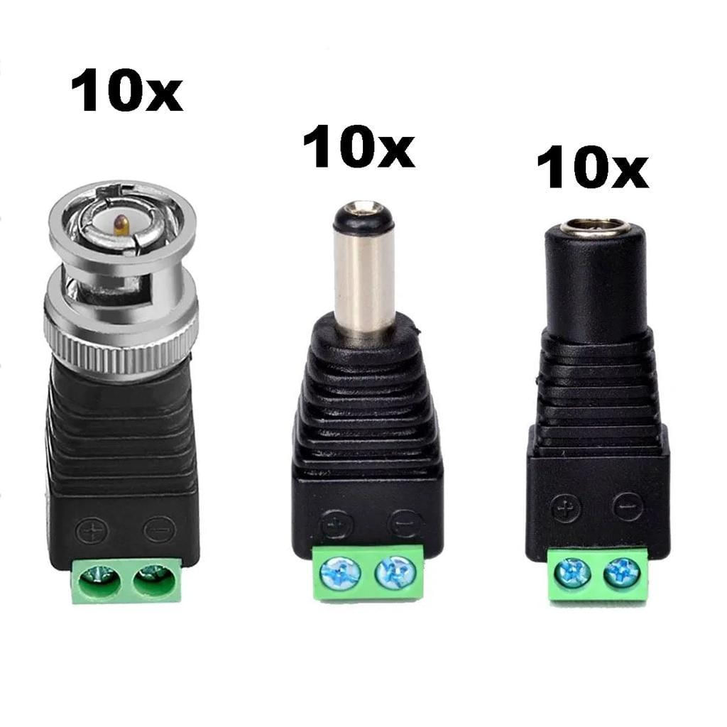 10X Plug P4 Macho + 10X Plug P4 Fêmea + 10X Plug Bnc Macho =