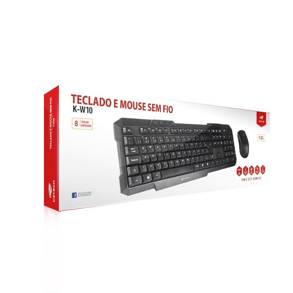 Kit Teclado E Mouse C3tech K-w10 Sem Fio Preto