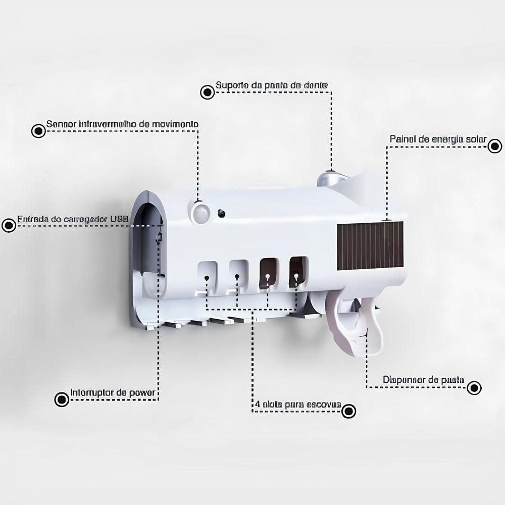 Suporte Dipenser Com Esterilizador Uv Porta Escova E Pasta De Dentes