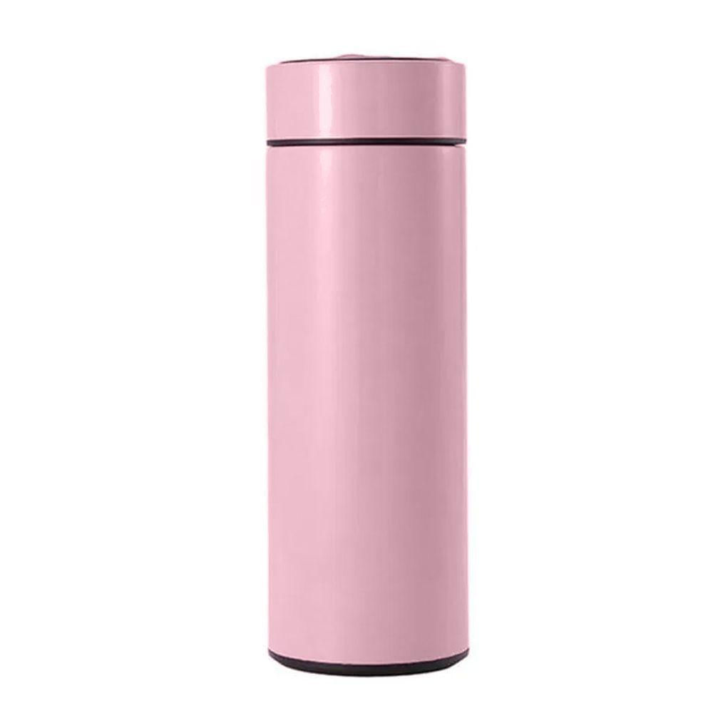 Garrafa Térmica Inteligente De Inox 500ml Tampa C-sensor De Temperatura Led água Café Chá Rosa Bebe