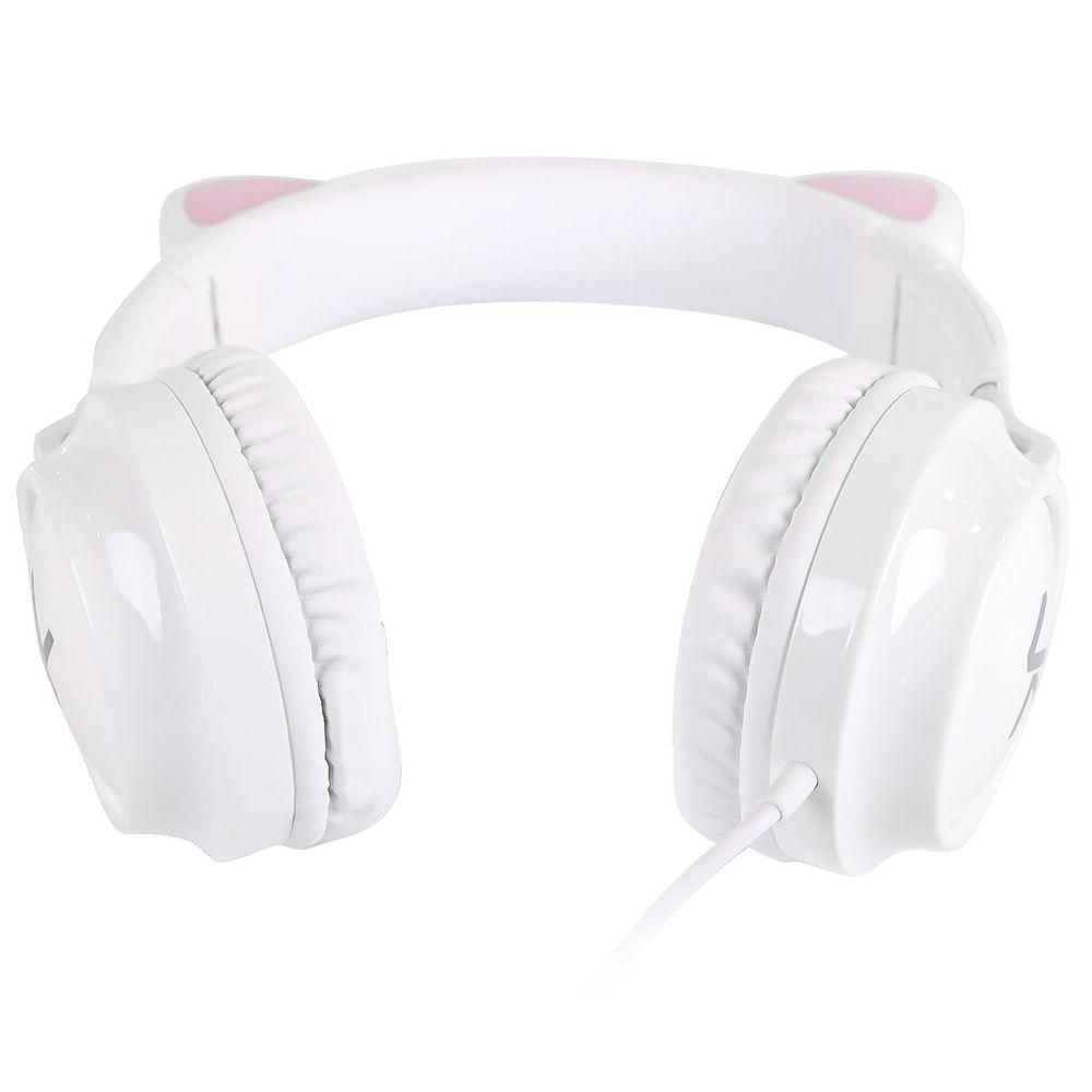 Fone De Ouvido Headset Kitty Ear - Orelha De Gato Branco Com Microfone Cabo 1.2m Plug P2 Estereo P3 - Ke110b