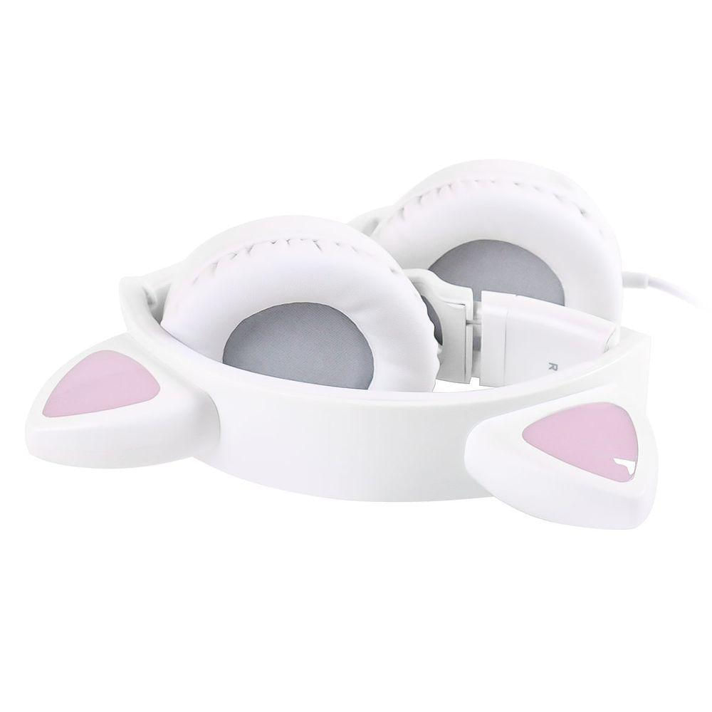 Fone De Ouvido Headset Kitty Ear - Orelha De Gato Branco Com Microfone Cabo 1.2m Plug P2 Estereo P3 - Ke110b