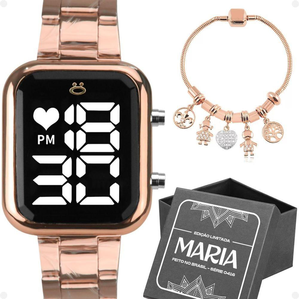 Relogio Feminino Rose Aço Inox + Pulseira Pandora + Caixa Maria