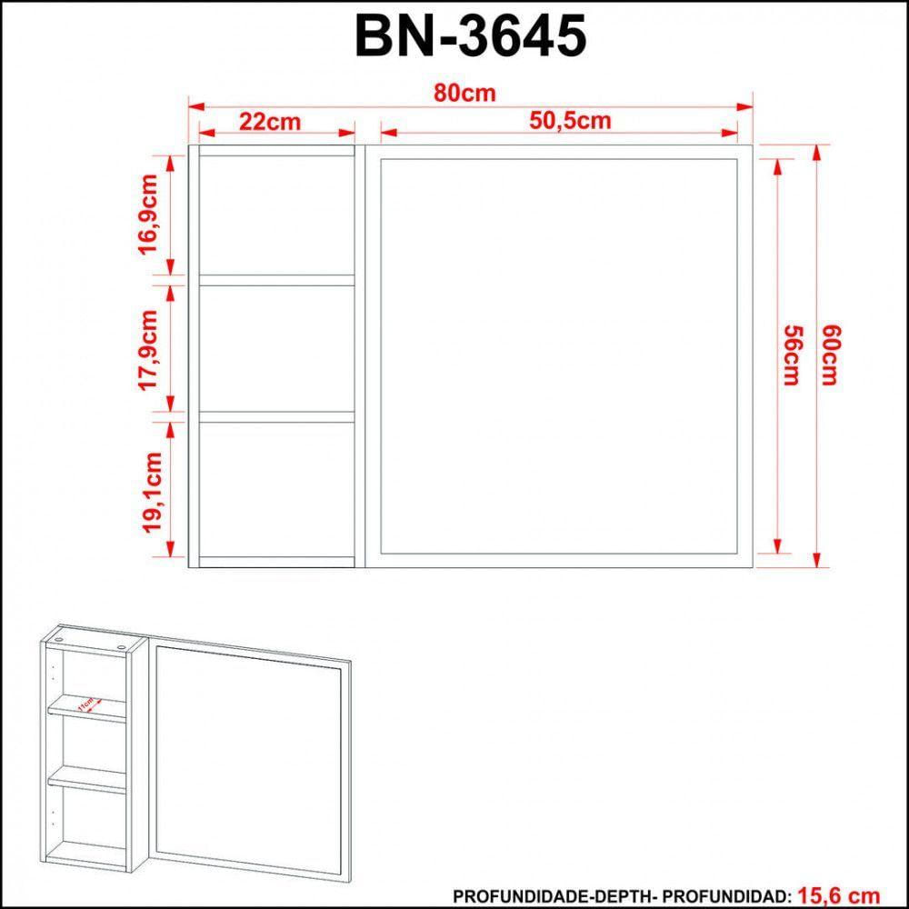 Espelheira Para Banheiro Bn3645 C/ 1 Porta 80x60 Tecnomobili Amêndoa / Branco