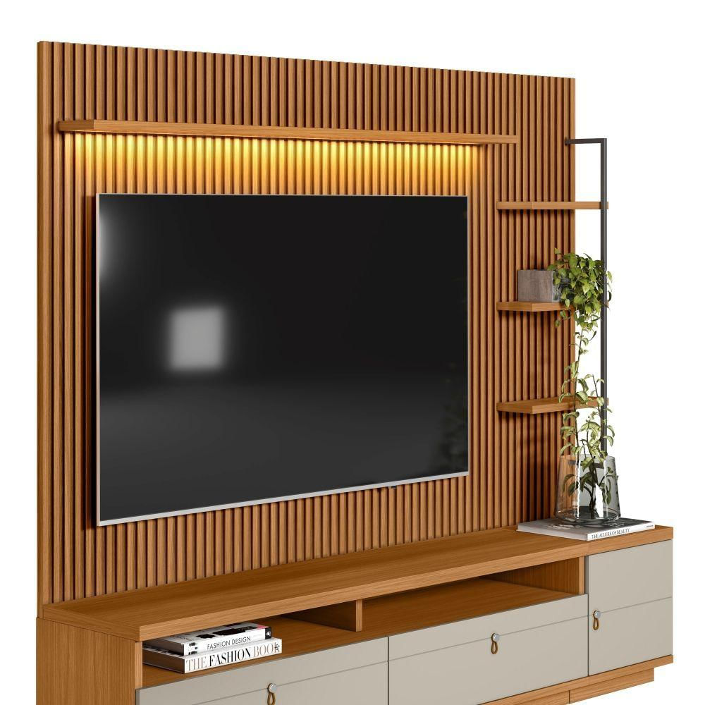 Home Para Tv Com Modulo Lateral York Nature Off-white