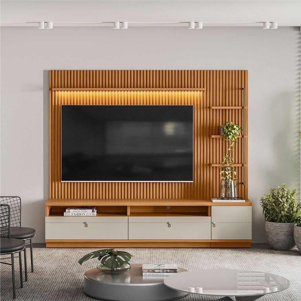 Home Para Tv Com Modulo Lateral York Nature Off-white